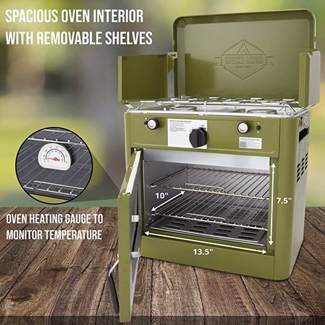 Amazon.com: Hike Crew Outdoor Gas Camping Oven w/Carry Bag | 2-in-1 Portable Propane-Powered Stovetop & Oven w/ 2-Burner Cooktop Range, Auto Ignition, Overheat Safety Shutoff, Built-In Thermometer, Hose Regulator : Appliances Cooking Beans, Camping Oven, Camp Oven, Morning Pancakes, Portable Oven, Camp Stove, Propane Stove, Portable Stove, Camping Gas