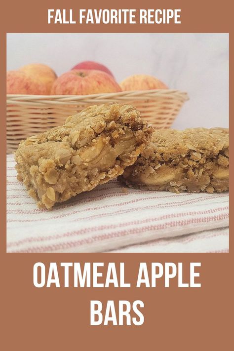 pieces of oatmeal apple bars with a basket of apples in the background Apple Cookie Bars, Apple Bar Recipes, Oatmeal Cookie Crust, Oatmeal Apple, Oatmeal Bars Recipes, Apple Oatmeal Cookies, Apple Cookie, Oatmeal Cookie Bars, Fall Favorites Recipes