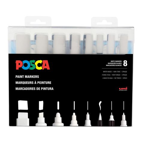 uni POSCA Acrylic Paint Marker - 8 Marker All White Set Posca Marker, Water Based Acrylic Paint, Acrylic Paint Pens, Marker Set, Paint Marker, White Set, Markers Set, Art Tools, White Paint