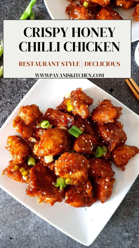 Honey Chilli Chicken Recipe Honey Garlic Chilli Chicken, Honey Chilli Chicken Recipes, Chili Honey Chicken, Honey Chili Chicken, Honey Chilli Chicken, Fried Chicken Pieces, Crispy Honey Chicken, Chilli Chicken Recipe, Chili Chicken