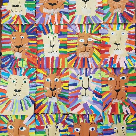 Liked by  caseykemperart  and  art.teachering.mommy Crazy colorful Lions! The 2nd graders did a fantastic job with their lion collage manes. #artteacher #artteachersofig #artteachersofinstagram #allkidsareartists #elementatyart #elementaryartteacher #iloveteaching #ilovemyjob #imateacher #iteachart #teachersfollowteachers #kidsart #artteacheringmommy Animal Art Projects, Kindergarten Art Projects, 2nd Grade Art, 3rd Grade Art, Kindergarten Art, Art Lessons Elementary, Lion Art, Spring Art, Camping Art