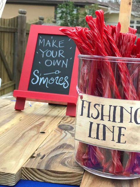 Fishing Themed Birthday Party Games, Diy Fishing Theme Party Decorations, Fish Retirement Party Ideas, Fishing Theme Birthday Food, Mens Fishing Birthday Party Ideas, 30th Fishing Birthday Party, Oh Fishally Two Birthday, Bass Fishing Birthday Party, 30th Birthday Fishing Theme