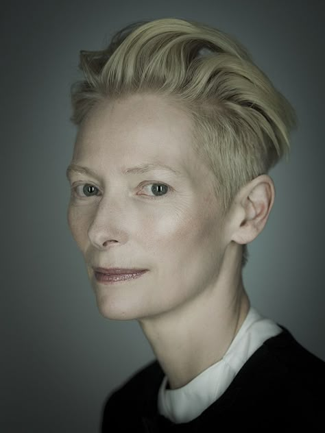 Tilda Swinton Haircut, Tilda Swinton Hair, Very Short Pixie Cuts, Angular Face, Soft Eyes, Isle Of Dogs, Posh Style, Split Hair, Tilda Swinton