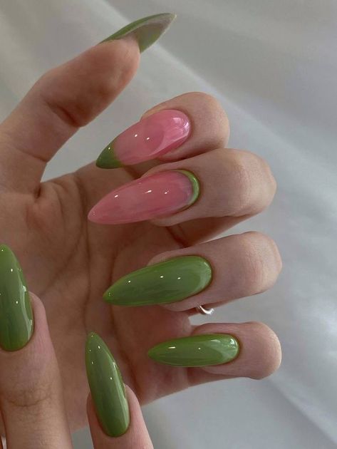 Anime Nails, Blush Nails, Soft Nails, Manicure Y Pedicure, Fire Nails, Pretty Acrylic Nails, Dope Nails, Green And Pink, Best Acrylic Nails