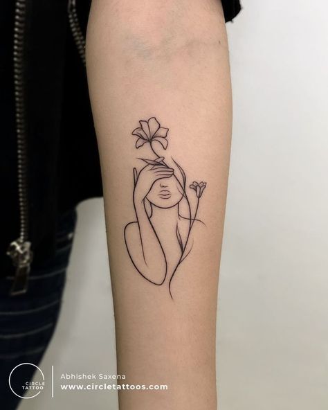 Abhishek Name Tattoo, Self Love Line Art, Line Tattoo Arm, Love Line Art, Line Art Tattoo, Chic Tattoo, Self Love Tattoo, Single Line Tattoo, Circle Tattoo