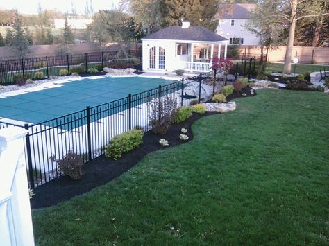 landscaped pool pictures | Pool Landscaping Pool Fencing Landscaping, Fence Around Pool, Landscaping Around Pool, Pool Landscaping Ideas, Pool Landscape Ideas, Inground Pool Landscaping, Landscaping Around House, Living Pool, Swimming Pool Landscaping