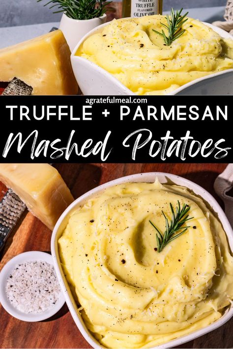 These truffle mashed potatoes with parmesan cheese are one of the best side dish recipes. These are garlic mashed potatoes and truffle oil, full of flavor. The addition of parmesan cheese takes them to the next level. This side dish recipe is easy and simple to make, and it will be the perfect addition to any meal. Potatoes With Parmesan Cheese, Olive Oil Mashed Potatoes, Truffle Mashed Potatoes, Truffle Oil Recipes, Crockpot Mashed Potatoes, Parmesan Mashed Potatoes, Luxury On A Budget, Best Side Dish, Baked Potato Recipes