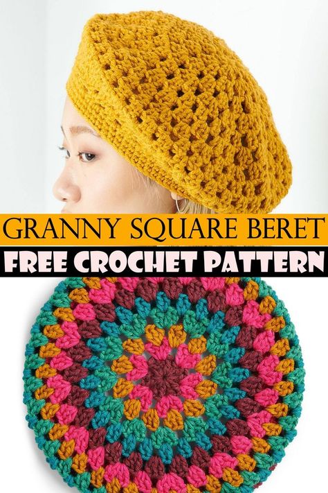 Granny Square Beret Free Crochet Beret Hat Patterns, Granny Square Beret Pattern, Crochet Beret Hat Pattern, Crochet Beret Free Pattern Easy, Beret Crochet, Crochet Beret Free Pattern, Beret Hat Pattern, Crochet Beret Pattern, Beret Pattern