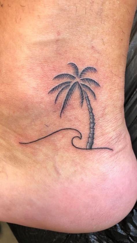 Inside Ankle Tattoos, Dr Tattoo, Palm Tree Tattoo Ankle, Beach Inspired Tattoos, Beach Tattoo Ideas, Small Beach Tattoos, Beachy Tattoos, Beach Tattoos, Robin Taylor