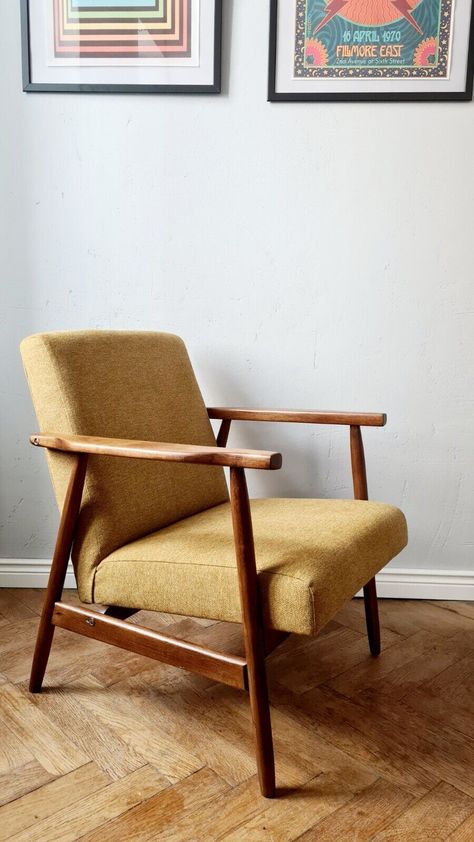 Mid Century Mustard Yellow Linen Armchair 60s  | eBay Mustard Yellow Chair, Mustard Yellow Interior, 60s Armchair, Mustard Armchair, Mcm Chair, Yellow Armchair, Yellow Chair, Chair Pictures, Linen Armchair