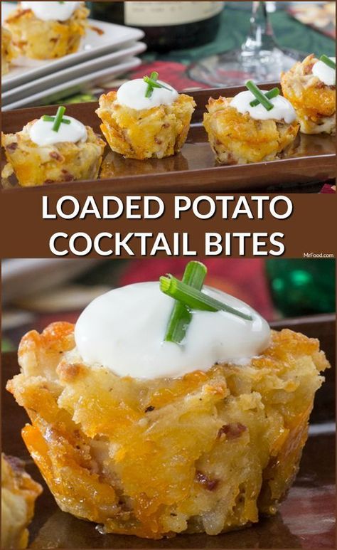 Loaded Potato Cocktail Bites Potato Cocktail, Cocktail Party Food, Potato Bites, Best Appetizer Recipes, Appetizers Easy Finger Food, Loaded Potato, Finger Foods Easy, Appetizer Bites, Party Appetizers