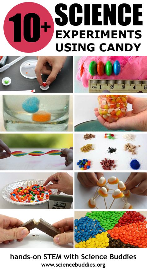 Great ideas for candy-based #STEM exploration for K-12 students.   #valentine #candyscience #scienceproject #familyscience #scienceteacher #sciencefair Elementary School Science Experiments, Candy Science Experiments, Edible Science, Candy Experiments, School Science Experiments, Science Experiments Kids Easy, Candy Science, Projects Science, Homeschool Stem