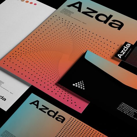 Brand design for Azda, a smart data intelligence and analysis platform specialized in big data and analytics. It gathers data from multiple sources, industries and user behaviors to export them all later in useful reports and analysis. The identity is based on the data concept, how data is transferred, it shows the data or bits condensed at some places (at one vertex of the triangular shape) to show the gradient of data science fields specialized by Azda. Data Branding Design, Gradient Brand Identity, Artisanal Packaging, Data Science Logo, Data Branding, Data Graphic Design, Science Branding, Big Data Design, Analytics Design