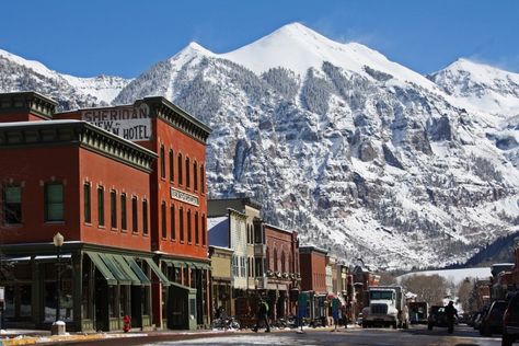 Tucked in a box canyon and surrounded by 14,000-foot peaks in southwestern Colorado, Telluride (population 2,500) is one of the most charming ski towns in the U.S. | archdigest.com Telluride Ski Resort, Chile Colorado, Winter Park Colorado, Colorado Winter, Telluride Colorado, Durango Colorado, Ski Town, Waterfall Hikes, Vail Colorado