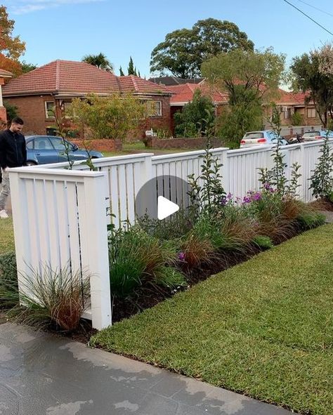 Grahame Rowe on Instagram: "Suburban style up. Bexley transformation breathing new life into a tired front yard. My modern and soft take on the traditional cottage garden complete with white picket fence, letterbox and lawn. . . . . @charlie_albone @bhgaus @tilecloud #gardening #garden #gardens #gardensofinstagram #gardendesign #gardendesigner #makeover #renovation #landscapedesign #landscaping #plants #plantlover #plantlove #plantsofinstagram #design #designer #designlover #designlovers" White Front Fence, Picket Fence Ideas Front Yard, Short Fence Ideas Front Yards, White Picket Fence Front Yard, Modern Picket Fence, White Fence Front Yard, Small White Picket Fence Garden, Picket Fence Ideas, Cottage White Picket Fence