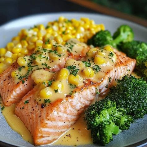 InstaFoods | ‼️SALMON, SHRIMP, CHEESY BROCCOLI CORN‼️ | Facebook Shrimp Bake, Recipes Salmon, Salmon And Shrimp, Cheesy Broccoli, Corn Recipe, Baked Shrimp, Drying Dill, Grandmas Recipes, Corn Recipes