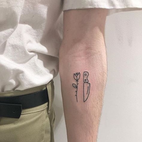 Knife Stick And Poke Tattoo, Edgy Minimalist Tattoo, Minimalist Knife Tattoo, Knife Tattoo Simple, Stick And Poke Tattoo Ideas Edgy, Edgy Stick And Poke Tattoo, Small Knife Tattoo, Idk Tattoo, Simple Edgy Tattoos