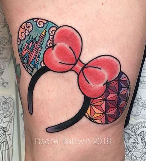 Minnie Mouse Ear Tattoo, Minnie Ear Tattoo, Disney Ear Tattoo, Disney Ears Tattoo, Minnie Ears Tattoo, Mickey Ear Tattoo, Epcot Tattoo Ideas, Disney Ankle Tattoo, Mickey Ears Tattoo