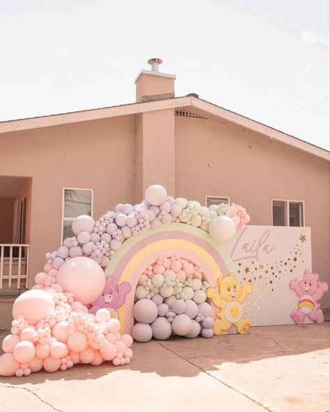 Care Bear Party, Bear Balloon, Party Inspo, Rainbow Theme, Kids Party Decorations, Care Bear, Cute Sets, Small House Design, Backdrops For Parties