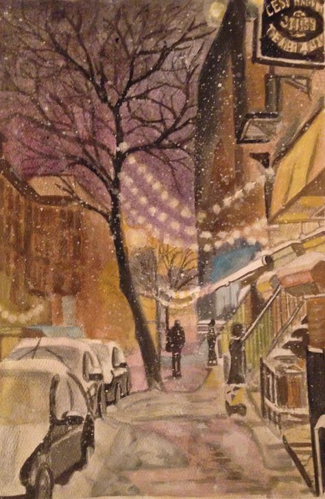 https://www.facebook.com/laurenullrichart/ Holly Warburton, Snowy City, Winter City, Winter Frost, Winter Painting, City Street, Winter Art, Glossy Photo Paper, City Art