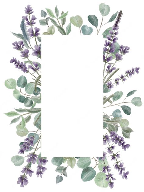 Lavender Pattern Illustration, Lavender And Eucalyptus Wedding, Lavender And Green Wedding, Levander Wedding, Watercolor Wedding Cards, Lavender Frame, Design Fabric Textiles, Diy Watercolor Cards, Wedding Eucalyptus