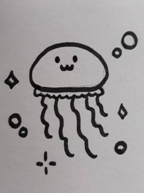 Jellyfish Cartoon Cute, Kelp Drawing Easy, Jelly Fish Doodle Easy, Jellyfish How To Draw, Draw Jellyfish Easy, Small Jellyfish Drawing, Cute Jellyfish Drawing Easy, Jelly Fish Drawing Sketches Easy, Easy To Draw Sea Creatures