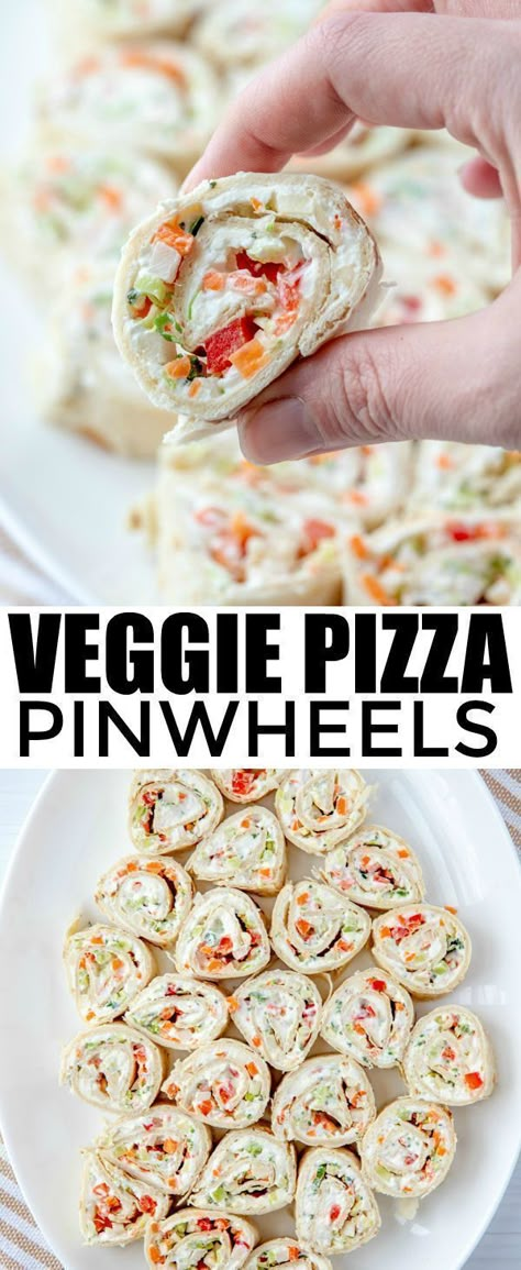 Veggie pizza pinwheels are so easy to make and great to serve as a quick appetizer, snack, or light meal that everyone will enjoy. These pinwheels are filled with delicious and healthy ingredients such as broccoli, carrots, cauliflower, and more. Veggie pizza pinwheels are healthy and filled with flavor as well. Make these pinwheels today! Fingerfood Recipes, Pizza Pinwheels, Pinwheel Appetizers, Fingerfood Party, Pinwheel Recipes, Veggie Pizza, Appetizers And Dips, Party Appetizer, Kielbasa