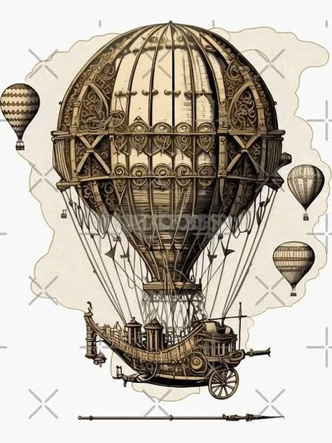 Hot Air Balloon Sketch, Balloon Reference, Angel Spiritual, Steampunk Machines, Steampunk Ship, Airship Art, Steampunk Mode, Steampunk Illustration, Steampunk City