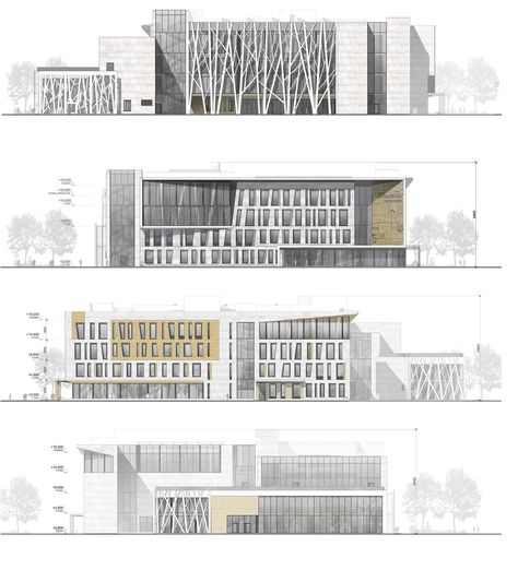 archi.ru projects russia image_large.html?id=251597 Facades Design, Architecture Elevation, Facade Architecture Design, Architecture Collage, Architecture Graphics, Green Architecture, Architecture Design Concept, Architecture Rendering, Building Facade