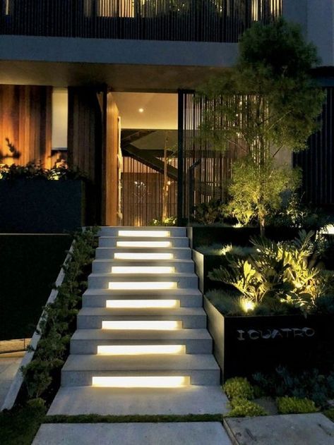 Outdoor Stairs To House Entrance, Garden Design Home, Wallpapers Home Decor, Modern Villa Exterior, Aesthetic Gardening, Landscape Aesthetic, Home Garden Ideas, Modern Patio Design, Wallpapers Home