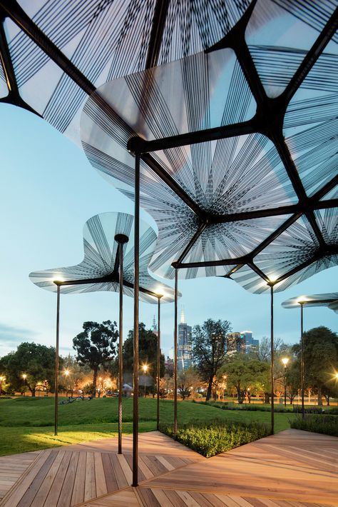 Gallery - Amanda Levete's MPavilion Opens in Melbourne - 5 Open Architecture, Backyard Canopy, Landscape Structure, Forest Canopy, Canopy Design, Urban Furniture, Shade Structure, Street Furniture, Bacardi