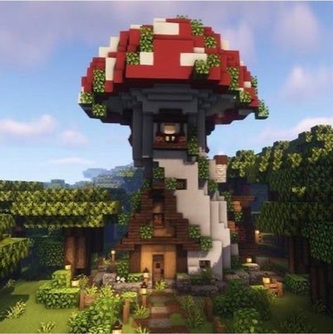 Pretty Minecraft Houses, Minecraft Cottage House, Minecraft Mushroom, Minecraft Houses Blueprints, Minecraft Structures, Minecraft House Plans, Minecraft Cottage, Easy Minecraft Houses, Minecraft House Tutorials