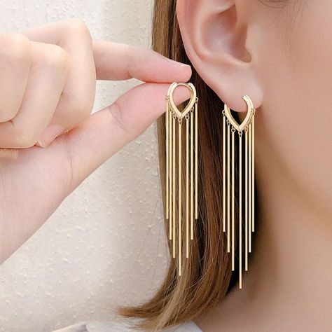 Style: Minimalist Drop Earrings Fine or Fashion: Fashion Earring Type: Drop Earrings Shapepattern: Geometric Material: Copper Gender: Women Metal Color: Gold Feature: Gold Color Circle Tassel Earrings For Occasion: Street , Party , Everyday Environmental Standard: LeadNickel Free For Gender: Drop Earrings for Women A great selection of jewelry can be found on the website #jewelry #jewels #jewel #fashion #gems #gem #gemstone #bling #stones #stone #trendy Korean Earrings, Color Circle, Street Party, Thread Earrings, Gold Jewelry Simple, Bracelet Ring, Bridal Gold Jewellery Designs, Long Drop Earrings, Discount Jewelry