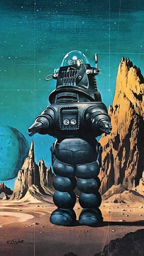 Old Sci Fi, Lost In Space Robot, Robot Wallpaper, Space Robot, Sci Fi Wallpaper, Science Fiction Artwork, 70s Sci Fi Art, Vintage Robots, Forbidden Planet