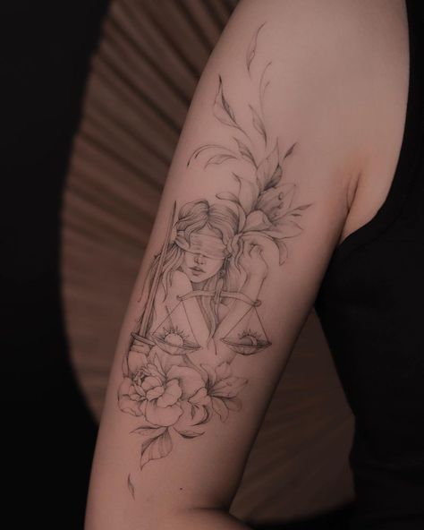 Themis is the Goddess of justice ⚖️ | Instagram Anastasia Tattoo, Greek Goddess Tattoo, Underarm Tattoo, Justice Tattoo, Balance Tattoo, 42 Tattoo, Goddess Of Justice, Tattoo Japanese, Libra Tattoo