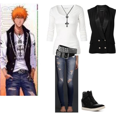 "Untitled #13" by angelamichellewilliams on Polyvore......I think I did pretty good "re-making" Ichigo's outfit into a real outfit :) Bleach Inspired Outfits, Bleach Anime Fashion, Bleach Manga Fashion, Ichigo Kurosaki Outfits, Ichigo Outfit Bleach, Jessica Pare, Closet Cosplay, Everyday Cosplay, Anime Fashion