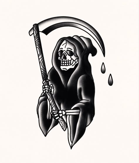 Grim Reaper Tattoo Traditional, Grim Reaper Design, Reaper Design, Traditional Snake Tattoo, Think Tattoo, Grim Reaper Tattoo, Reaper Tattoo, Grim Reaper Art, Tattoo Old School