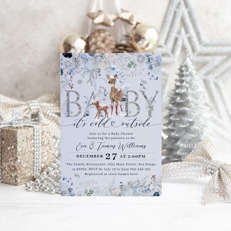 Baby Cold Outside Dusty Blue Baby Boy Shower Invitation #zazzle #weddinginvitations #birthdayinvitations #babyshowerinvitations #zazzleinvitations #monogram #businesscards #graduation #homedecor Deer Winter, Winter Baby Shower Invitations, Deer Baby Showers, Winter Baby Boy, Boy Shower Invitations, Outside Baby Showers, Floral Invitations Template, Deer Baby, Boho Baby Shower Invitations