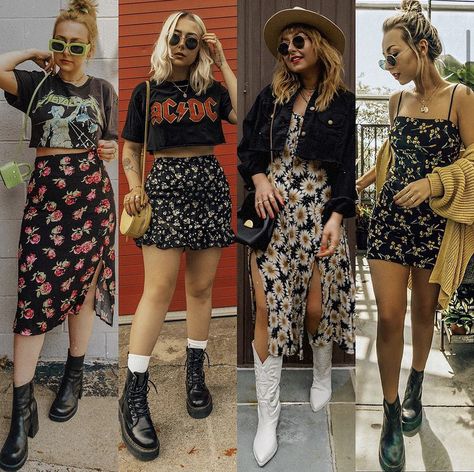 Wwwy Fest Outfits, Edgy Spring Outfits 2024, 2016 Tumblr Aesthetic Outfits, Alternative Style T-shirt For Spring Concert, Edgy Summer Outfits Soft Grunge, Alternative Style Mini Skirt For Spring, Floral Grunge Outfit, Alternative Style T-shirt For Concerts, Spring Grunge Skirt For Alternative Fashion