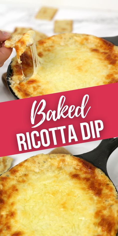 This baked ricotta dip is ooey, gooey, cheesy perfection. It is easy to make, delicious to eat and is always a crowd pleaser! Baked Ricotta Dip, Ricotta Dip Recipes, Ricotta Dip, Ricotta Cheese Recipes, Baked Ricotta, Delicious Slow Cooker Recipes, Cheese Dip Recipes, Ricotta Recipes, Best Appetizer Recipes