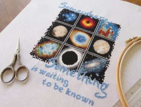 Physics - Pixels to Stitches: Embroidering Astronomy Images Math Embroidery, Space Cross Stitch Pattern, Space Cross Stitch, Color Scale, Space And Astronomy, Pattern Names, Needle And Thread, Image Design, Craft Fairs