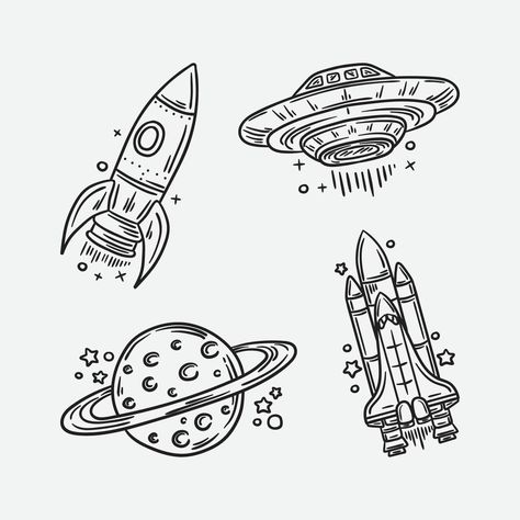 Spaceship Tattoo Minimalist, Traditional Outer Space Tattoo, Simple Space Tattoos Men, Traditional Rocket Ship Tattoo, Spaced Out Drawing, Rocket Ship Drawing Aesthetic, Rocket Ship Tattoo Design, Rocket Ship Sketch, Outer Space Drawing Ideas