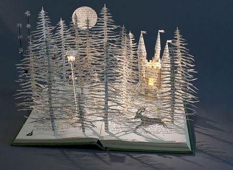 Book art - this is beautiful, but it makes me question why are we doing this to books?  E-books are replacing paper books and changing libraries. Is this good?  Is this progress? I think about Ray Bradbury's Fahrenheit 451. People became books because books were banned and burnt. Could you remember a whole book? Su Blackwell, Eco Architecture, Paper Works, Altered Book Art, Portfolio Book, Book Sculpture, Pop Up Book, Design Innovation, Paper Book