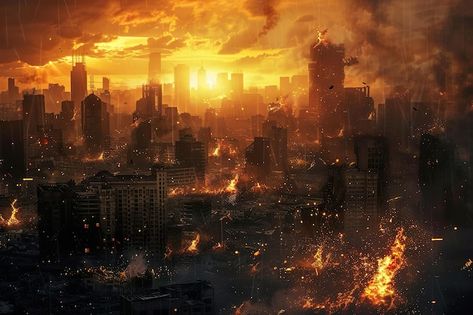 A city is destroyed by fire and the sky is dark and cloudy generative ai image | Premium AI-generated image City On Fire, Fire Theme, Sun Background, Burning City, World On Fire, Book Cover Ideas, Studio Backdrops, Free Business Card Mockup, City Landscape