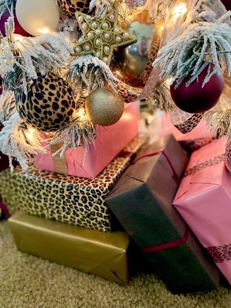 Cheetah Christmas Tree, Cheetah Print Christmas, Salon Christmas, Christmas Bedrooms, Cheetah Christmas, Christmas Glam, Holiday Trees, Happy Birthday Jesus, Pencil Christmas Tree