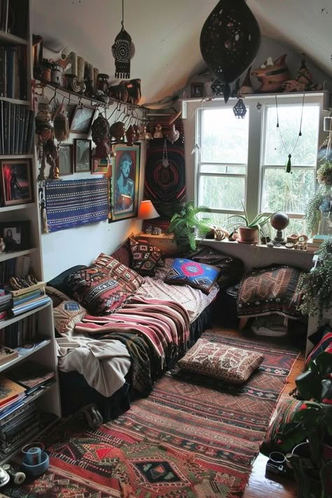 🍁This Room is Design Brilliance Small Bedroom Inspirations, Uni Bedroom, Hippie Room, Swedish Cottage, Earthy Bedroom, Boho Style Bedroom, Grunge Room, Vintage Bedroom, Boho Bedroom Decor