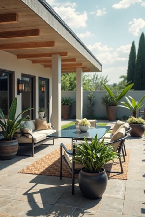 10 Ideas and Inspiration for Mid-Century Modern Patios – yaamb.com Mid Century Rock Garden, Mid Century Modern Patio Ideas, Mid Century Patio Ideas, Mid Century Backyard, Modern Patio Ideas, Backyard Hosting, Suburban Backyard, Mid Century Landscaping, Mid Century Modern Patio