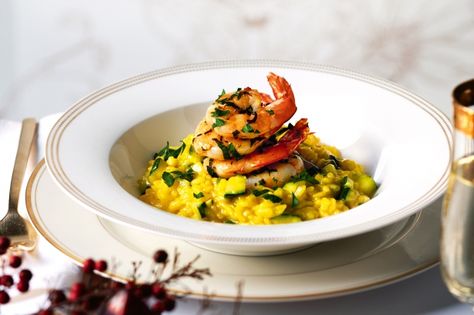 chargrilled prawns + lemony zucchini saffron risotto (sub butter with oil) Saffron Risotto, Creamy Risotto, Parsley Salad, Risotto Recipe, Risotto Recipes, Low Fat Recipes, Nothing More, Delicious Healthy Recipes, Fish And Seafood