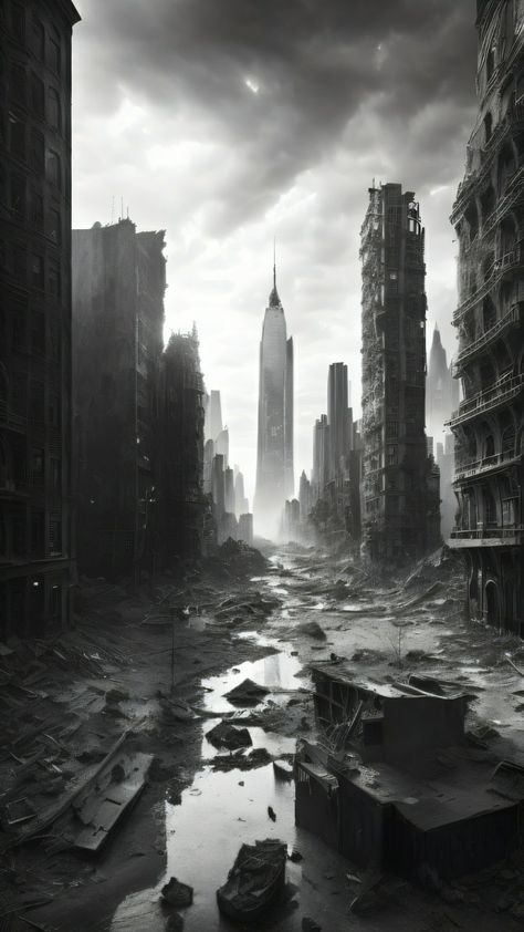 Post Apocalyptic Cityscape, Ruined City Aesthetic, Urban Horror Aesthetic, Destroyed City Aesthetic, Dystopian City Concept Art, Distopian Backgrounds, Abandoned City Aesthetic, Dystopian Background, Dark Apocalypse