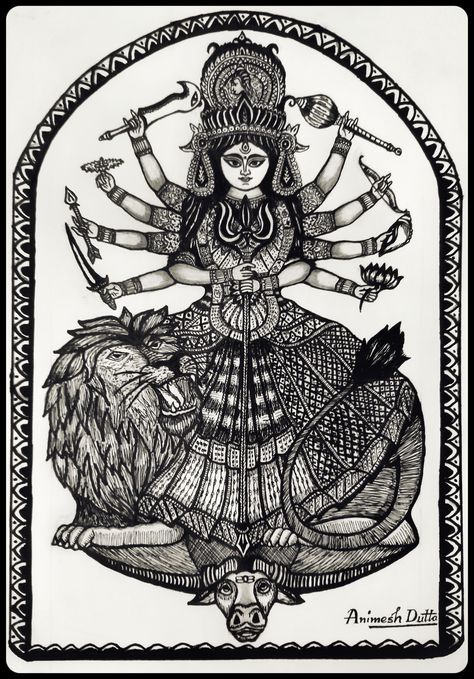 Durga Maa Sketch Pencil, Maa Durga Tattoo, Devi Sketch, Durga Tattoo, Dance Art Drawing, Maa Durga Drawing, Durga Drawing, Temple Jewelery, Kali Tattoo